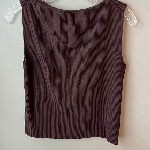 Y2K Loft 100% Silk Knit Ribbed Brown Sleeveless Ribbed Top - Picture 3 of 4